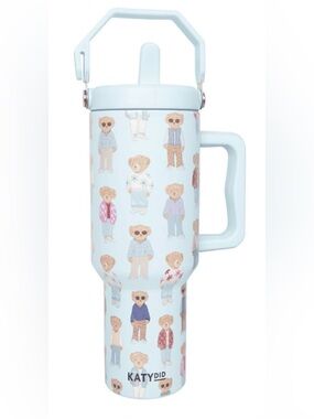 Katydid Light Blue Bear Pattern Travel Tumbler with Handle